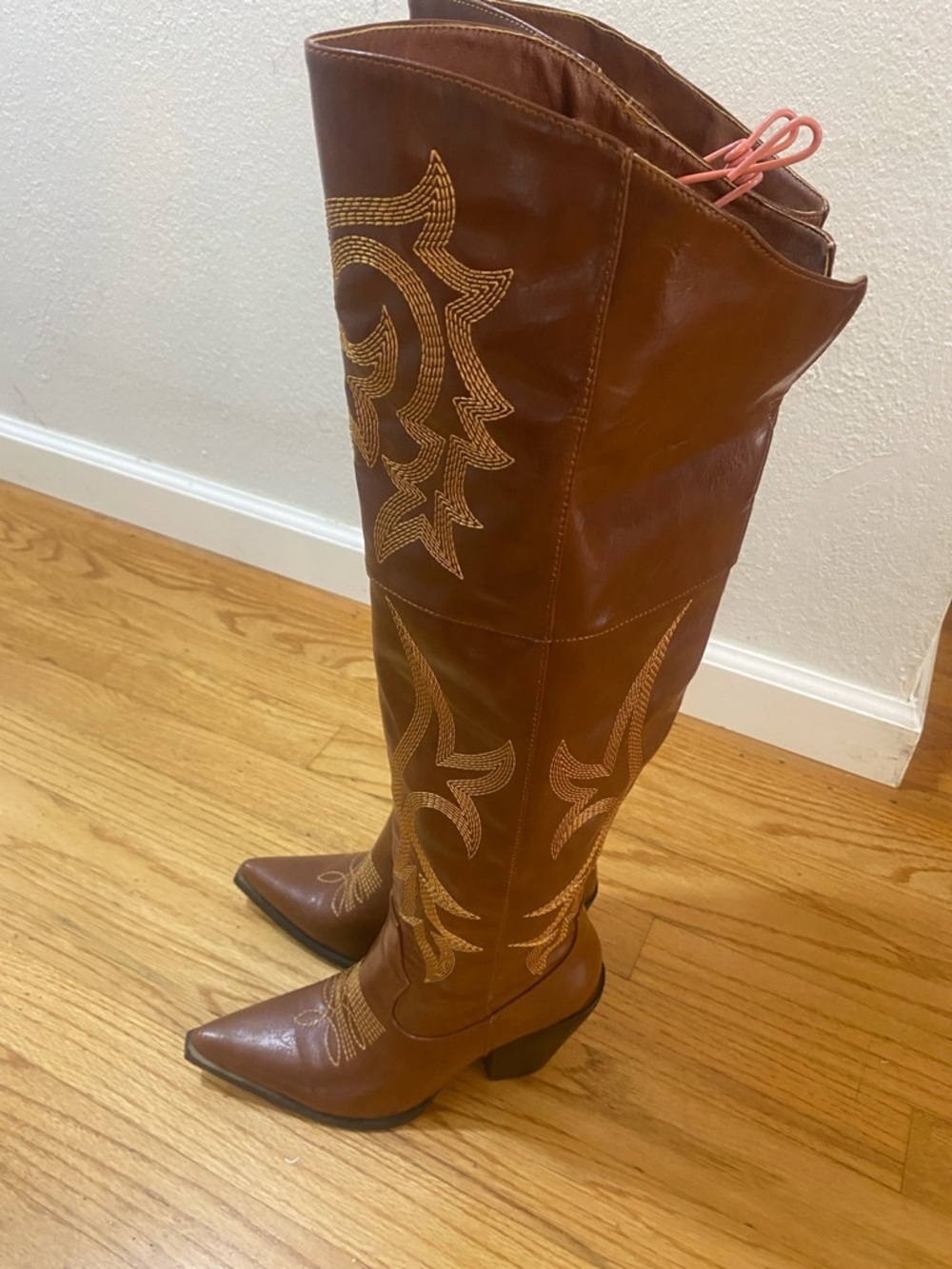 Embroidered Brown Over-the-Knee Women's Boots - Picture 2 of 8